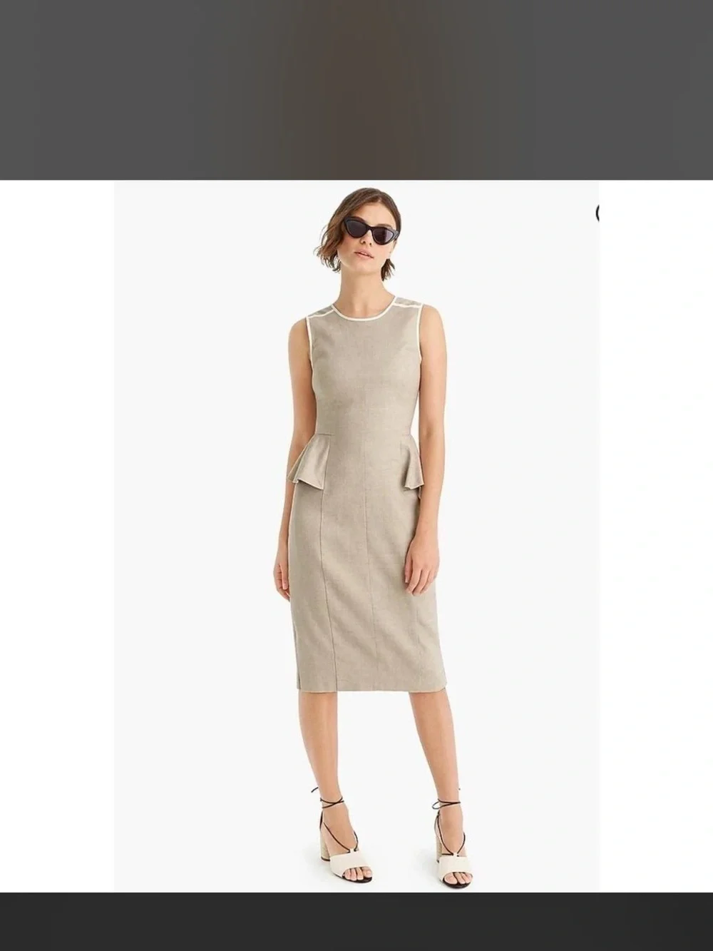 J. Crew Taupe Sleeveless Peplum Sheath Dress with White Trim